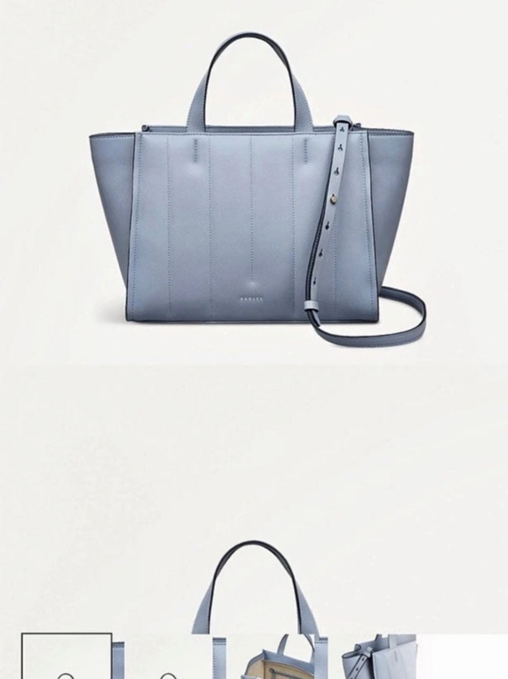 Radley London Oak Street Leather Medium Ziptop Satchel Bag in Smoke Blue